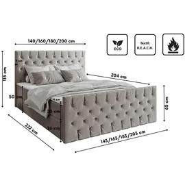 kaiser möbel Kontinentalbett Mars Mit Bettkasten Stoff Riviera - Beige, 160x200 cm, Schlafzimmer, Betten, Boxspringbetten