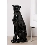 Casablanca modernes Design Casablanca Poly Deko Figur Panther - sitzend - Höhe 60 cm - Skulptur schwarz - glänzend mit Diamanthalsband