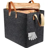 Famanu Holzlagerung - XL Filzkorb mit 4 Griffen - faltbarer Holzkorb - extra dickes Filz und Ledertragegriff - Aufbewahrungskorb für Einkäufe,