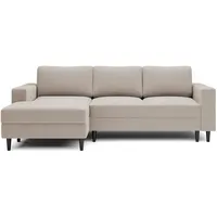 Selsey - Nalika L-förmiges Eckschlafsofa mit Stauraum, beige, hydrophober Velours, linksseitig