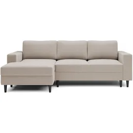 Selsey - Nalika L-förmiges Eckschlafsofa mit Stauraum, beige, hydrophober Velours, linksseitig