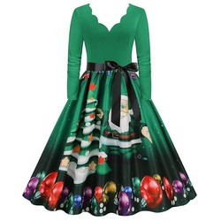 Zeaicos Strandkleid Frauen Vintage Langarm V-Ausschnitt Weihnachten Party Strandkleid grün XL