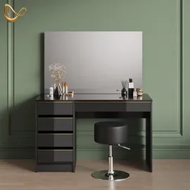 livinity® Schminktisch-Set, Schwarz, Gold, Holzwerkstoff, 5 Fächer, 5 Schubladen, Rechteckig, 120x75x55 cm, Schlafzimmer, Schminktische