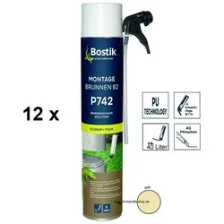 12 x Bostik Montage Brunnen B2 P742 1K PU-Polyurethan Brunnenschaum 750ml Dose gelb