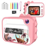 Ushining Sofortbildkamera für Kinder, Kinderkamera DigitalKamera 1080P HD Videokamera mit 2,4 Zoll IPS Bildschirm 32 GB Micro SD-Karte und 3 Rollen Druckpapier, Geschenk für Kinder (Rosa)