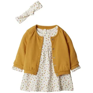 vertbaudet Kleid & Haarband Mädchen Baby-Set: Kleid, Strickjacke & Haarband gelb|weiß 62