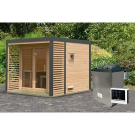Karibu 38 mm Saunahaus Ares 3 Naturbelassen/Anthrazit inkl. 9 kW Ofen + ext. Steuerung