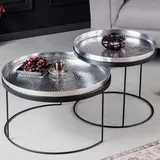Riess-Ambiente Couchtische ELEMENTS - 2er Set rund 60cm silber schwarz Metall Tabletttisch Beistelltisch