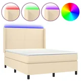 vidaXL Boxspringbett mit Matratze & LED Creme 140x200 cm Stoff