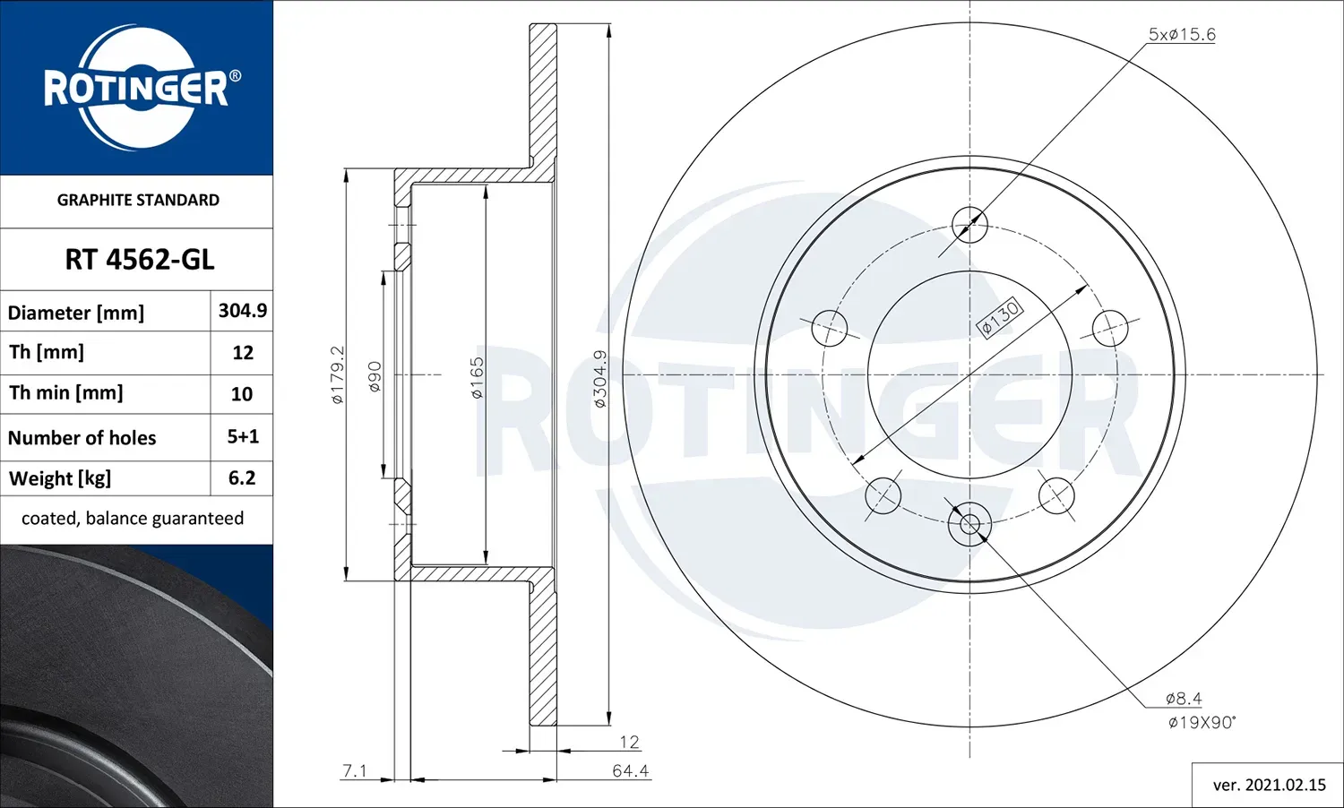 ROTINGER Bremsscheibe rt4562gl Hinterachse 305mm 12mm für Vaughall NISSAN DACIA RENAULT