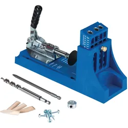 KREG Jig K4 Starter Set ( K4 ) Tischler Komplettset Verbindungssystem aus Holz mit Bohrschablone K4, Stufenbohrer, Bit, Schrauben und Stopfen