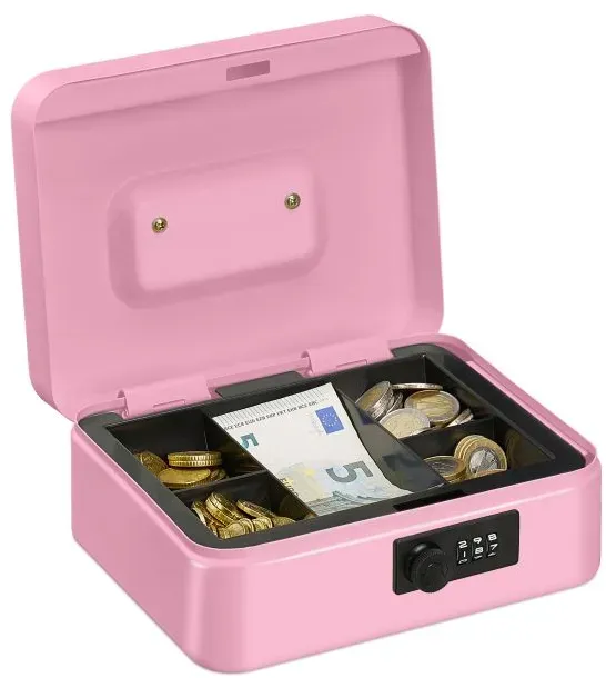Relaxdays Geldkassette mit Zahlenkombination Rosa,Schwarz,Silber