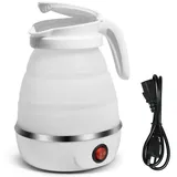 OZAVO Reise-Wasserkocher 0.6L 600W Mini Faltbarer Wasserkocher GLSH3141., 600 W, Weißer kleiner Wasserkocher aus Silikon weiß