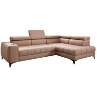 Luxusbetten24 Schlafsofa Designer L Sofa Seluna in Echtleder, mit elektrischer Schlaffunktion, Induktion und Stauraum rosa