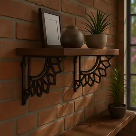 Relaxdays Regalträger, 2er Set, Gusseisen, Mandala-Motiv, antikes Design, Winkel für Regalbretter, Regalhalter, braun