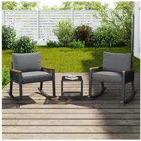 STILVORA Schaukelstuhl Garten Schaukelsessel mit Couchtisch,3er set Balkonset Relaxsessel (Garten-Lounge-Set, Gartenmöbel-Set, Balkonset, 3 St), mit Seil, Couchtisch aus Glas, Sitzkissen und Rückenlehne schwarz