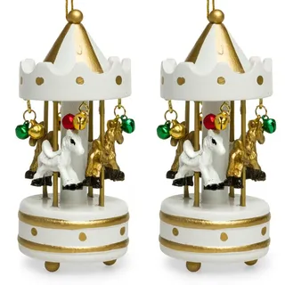 SIKORA Christbaumschmuck BS331 Pferde Karussell Holz Weihnachtsbaum Anhänger 2er Set