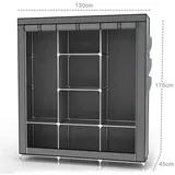 Intirilife Faltschrank 130x175x45 cm in ASCH GRAU - mit Reißverschluss Stoffschrank Kleiderschrank mit Kleiderstange, Fächern und Seitentasche - Camping Steckschrank Textil Garderobe
