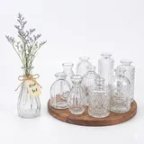 Relaxdays Vasen 10er Set, strukturiert, Vintage-Design, Glas, H: 10–14,7 cm, kleine Dekovasen für Tischdeko, transparent