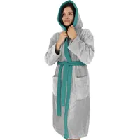 normani Damen Baumwoll-Bademantel mit Frottee, zweifarbig - OEKO-TEX® 100 in Grau/Blau | Gr.: XL