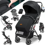 Kidiz KIDIZ® Kinderwagen Kinderbuggy klappbar Liegebuggy Sportwagen Faltbar 360° Räder 5-Punkt Gurt Inkl. Fußsack, Getränkehalter, Regenabdeckung & Moskitonetz verstellbare Rückenlehne & Sonnenverdeck