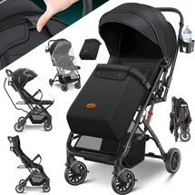 Kidiz KIDIZ® Kinderwagen Kinderbuggy klappbar Liegebuggy Sportwagen Faltbar 360° Räder 5-Punkt Gurt Inkl. Fußsack, Getränkehalter, Regenabdeckung & Moskitonetz verstellbare Rückenlehne & Sonnenverdeck