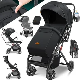 Kidiz KIDIZ® Kinderwagen Kinderbuggy klappbar Liegebuggy Sportwagen Faltbar 360° Räder 5-Punkt Gurt Inkl. Fußsack, Getränkehalter, Regenabdeckung & Moskitonetz verstellbare Rückenlehne & Sonnenverdeck