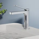 EMKE Wasserhahn Bad Chrom, 195 x 173 x 46 mm, Messing, Keramikkartusche, Badarmatur, Mischbatterie Waschbecken-Armatur einfache Installation, Wasserhahn mit Luftsprudler, Waschtischarmatur