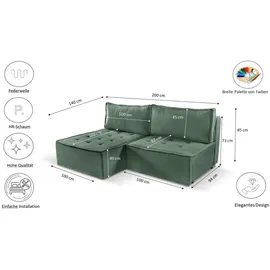Kaiser Möbel Bohoo Mini modernes Ecksofa mit Schlaffunktion Hellgrün Links