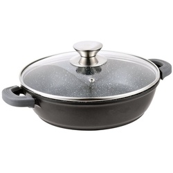 Cheffinger Servierpfanne Bräter Bratpfanne 24 cm Servierpfanne Schmorpfanne, (Kasserolle / Schmorpfanne), Induktion, mit Glasdeckel schwarz