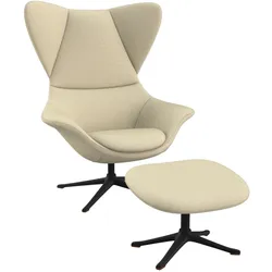Ohrensessel FLEXLUX "Stilo Relaxsessel, TV-Sessel", beige (sandy beige), B:90cm H:115cm T:88cm, 100% Polyester, Sessel, Solitär, Stil-Ikone, drehbar, Fuß schwarz