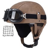 Halbschalenhelm mit ECE, Jethelm Retro, Chopper Helm, Retro Motorrad Helm, Scooter-Helm, Offenem Helm, mit Brille halbhelm Motorrad männer motorradhelm