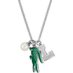 Kette mit Anhänger LACOSTE "UMPIRE, 2040453", edelstahlfarben, grün, weiß, Halsketten, Damen, Edelstahl-Perlen, L: 51cm B: 4mm, Edelstahl, Perlen, mit Perle (imitiert) und Emaille, B:4mm