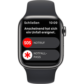 Apple Watch Series 8 GPS + Cellular 45 mm Edelstahlgehäuse graphit, Sportarmband mitternacht