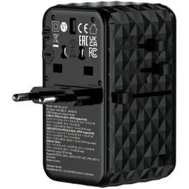 Verbatim Charge 'n' Travel - GaN III Universal Reiseadapter mit integriertem Kabel, 85W, Steckdosenadapter mit USB-A, USB-C USB PD, USB PD 3.1, QC 3.0, QC 4+, PPS, Fast Charge,