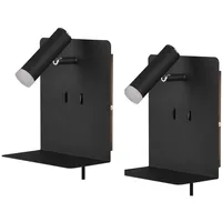 meine wunschleuchte 2er Set LED Wandleuchten mit Schalter, Stecker und USB Ladefunktion, Schwarz - Schwarz