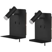 meine wunschleuchte 2er Set LED Wandleuchten mit Schalter, Stecker und USB Ladefunktion, Schwarz - Schwarz