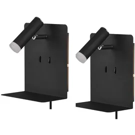 meine wunschleuchte 2er Set LED Wandleuchten mit Schalter, Stecker und USB Ladefunktion, Schwarz - Schwarz