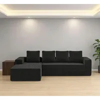 Ecksofa L-Form, Modernes Modular Sofa mit Cord-Bezug, Tiefsitz, Keine Montage, Schwarz, Wohnzimmer Schlafzimmer - Schwarz