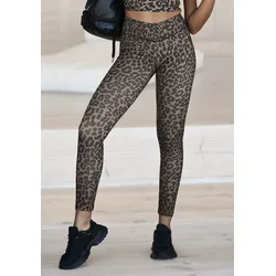 Leggings LASCANA ACTIVE, Damen, Gr. 40/42, N-Gr, braun, Obermaterial: 79% Polyester, 21% Elasthan, animal-print, sportlich, figurbetont bodenlang, Hosen, mit allover Druck