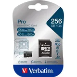 Verbatim Pro U3 R100/W90 microSDXC 256GB Kit, UHS-I U3, A2, Class 10 (47045)