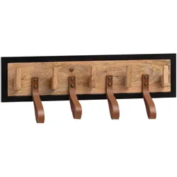 Wandgarderobe FineBuy Hakenleiste Holz Echtleder 60 cm Garderobe Flur Metall
