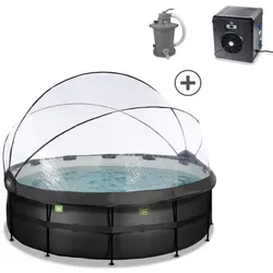 EXIT Swimming Pool Premium Ø 427 x 122 cm schwarz inkl. Sonnendach + Wärmepumpe