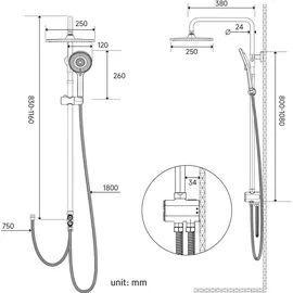 Rainsworth Duschsystem ohne Armatur Schwarz 25 cm