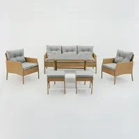 PATIO Gartenmöbel Set aus Polyrattan Julie beige Sofa Sessel Hocker Tisch