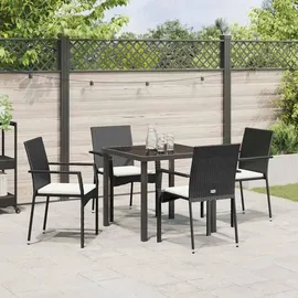 vidaXL 5-teiliges Garten-Ess-Set mit Kissen Schwarz Poly Rattan