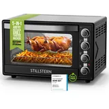 Stillstern Minibackofen mit Umluft 60L (DE Version) Pizza Ø40, CYCLONE PRO+ Antihaftbeschichtung, Auftauen, 2h Timer, Camping Mini Backofen Umluft Pizzaofen Mini Ofen klein Hähnchengrill mit Drehspieß