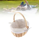 Handgefertigter Ovaler Aufbewahrungskorb Aus Rattan, Picknickkorb „daisy“ Für Drinnen Und Draußen, 28 X 26 X 20 Cm