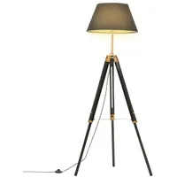 VidaXL Stativlampe Schwarz und Golden Teak Massivholz 141 cm