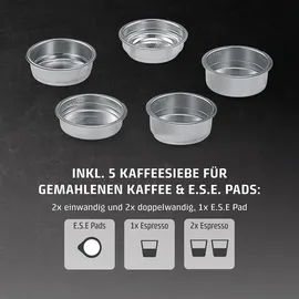 CASO Design Espresso Gourmet Latte Siebträgermaschine silber mit integriertem Milchbehälter